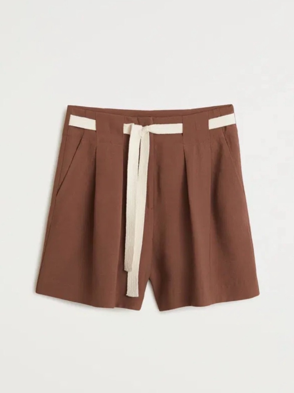 Mango Brown High Rise Belted Pleated Trouser Shorts Brown Size 4 - Picture 2 of 9